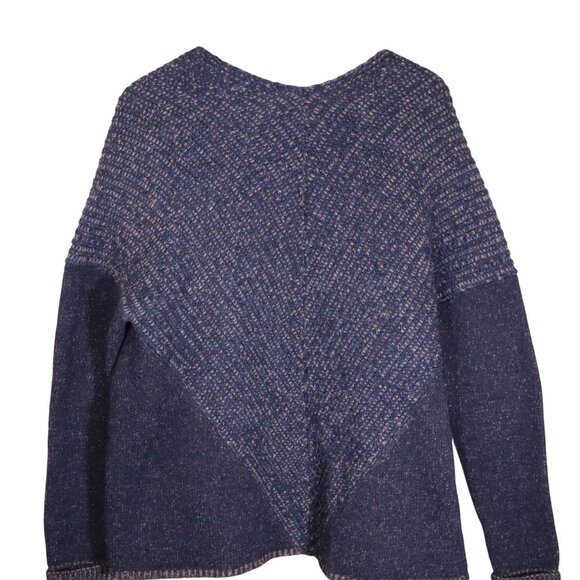 VTG Gap Open Front Lambs Wool Cardigan Sweater Navy & Brown Women's L - Picture 11 of 13